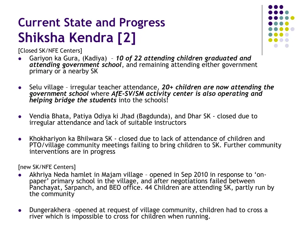 current state and progress shiksha kendra