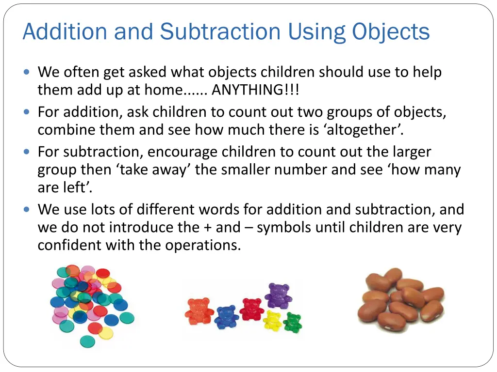 addition and subtraction using objects