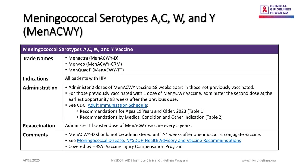 meningococcal serotypes a c w and y meningococcal