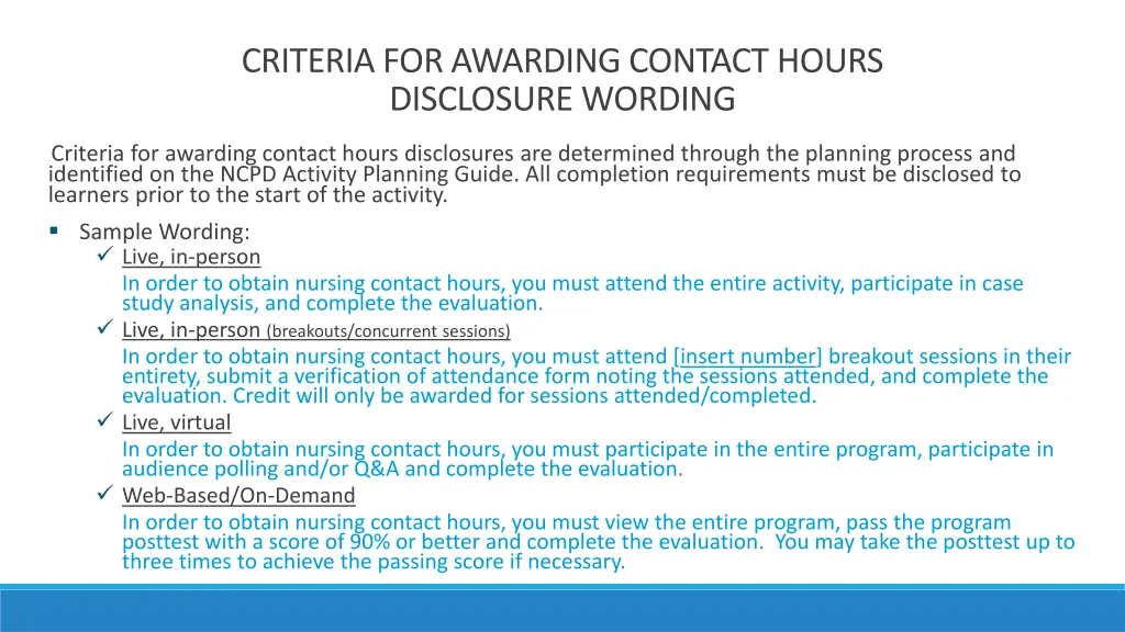 criteria for awarding contact hours disclosure