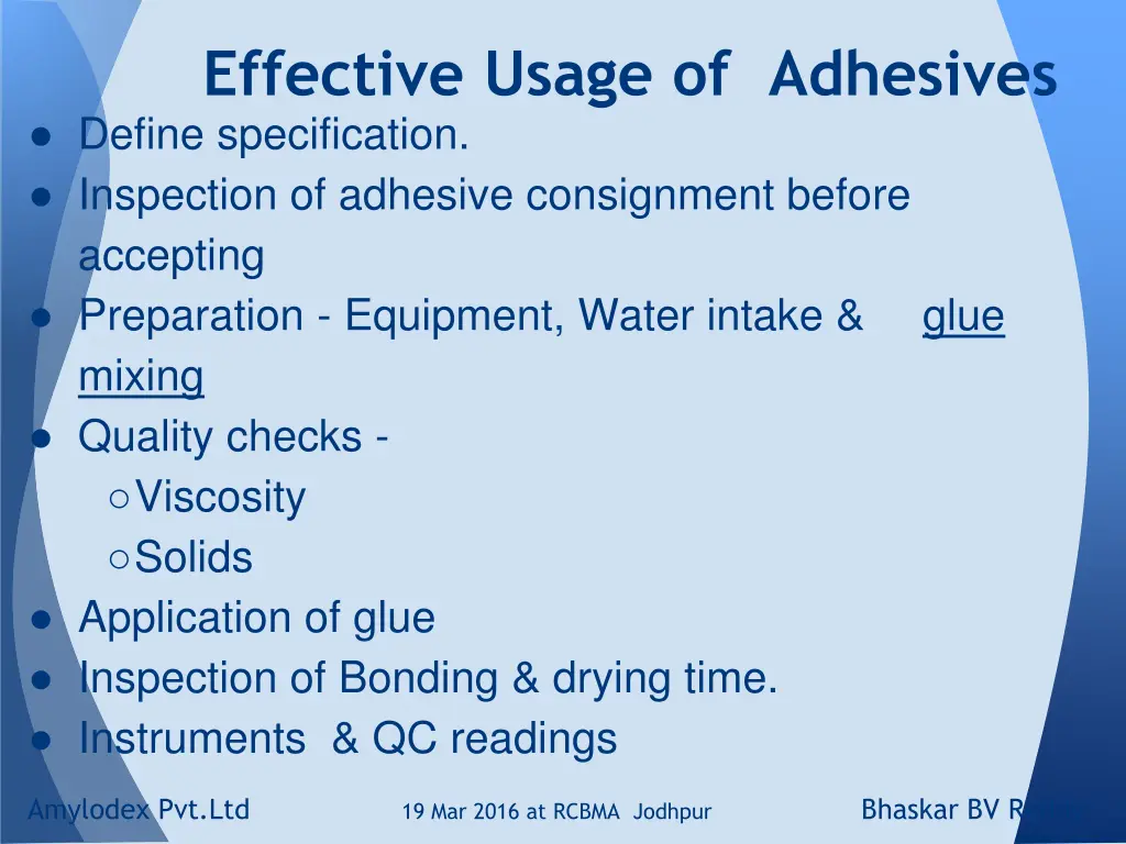 effective usage of adhesives define specification