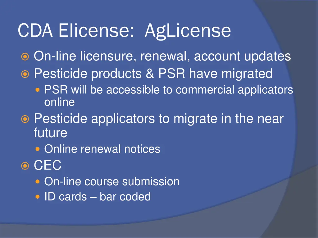 cda elicense aglicense