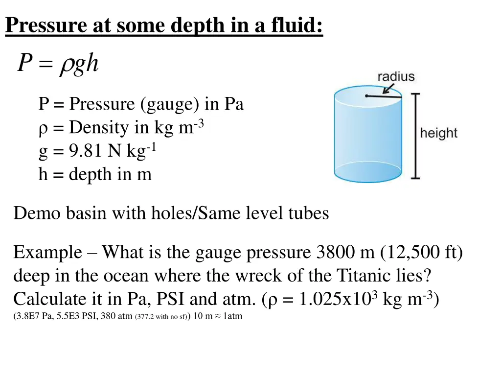 pressure at some depth in a fluid gh p