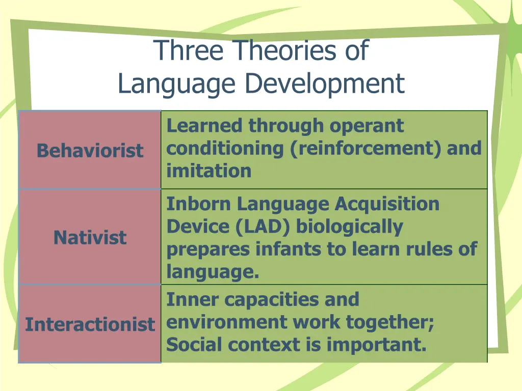 three theories of language development