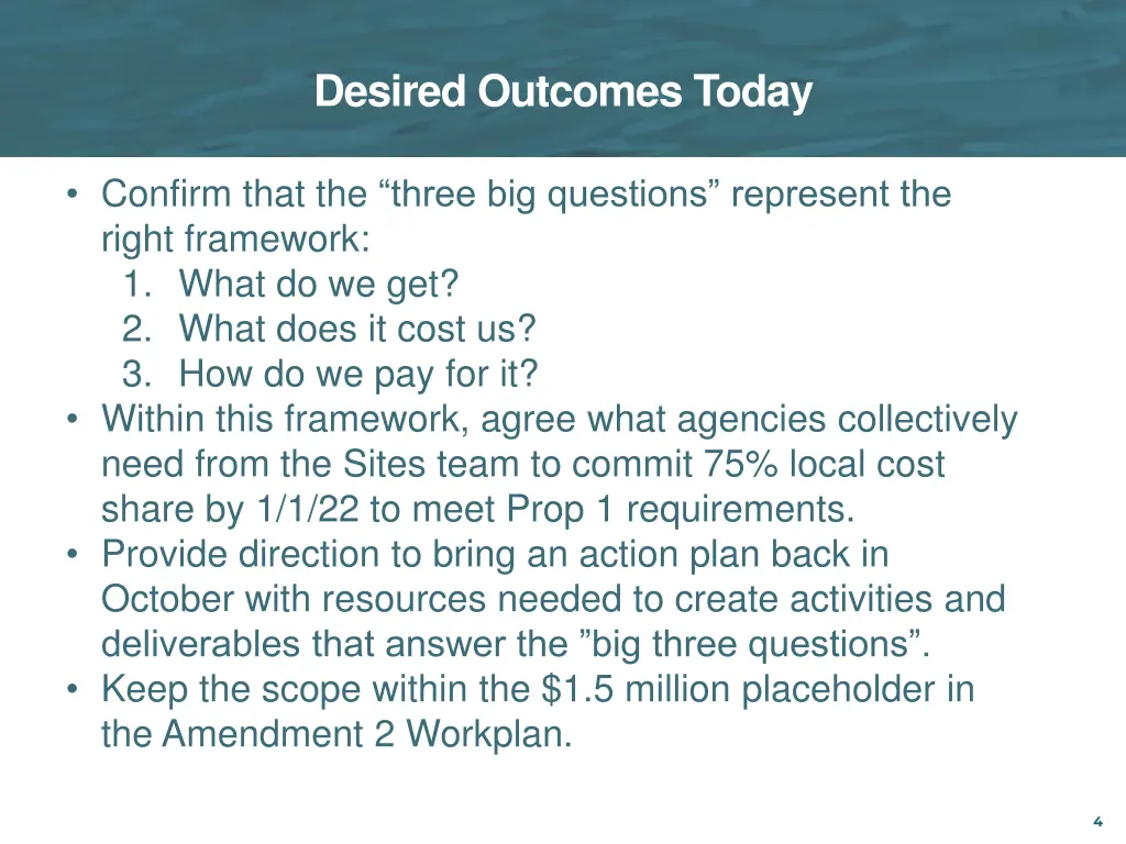 desired outcomes today