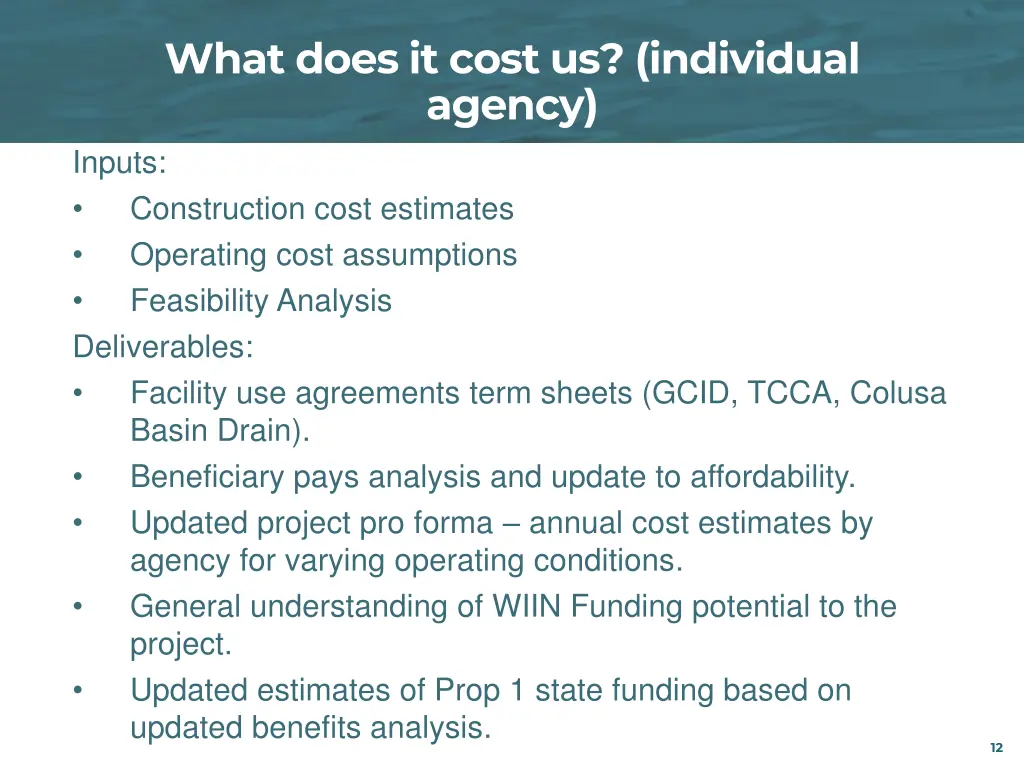 what does it cost us individual agency inputs