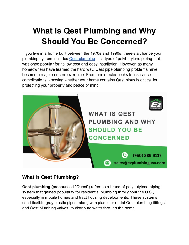 what is qest plumbing and why should
