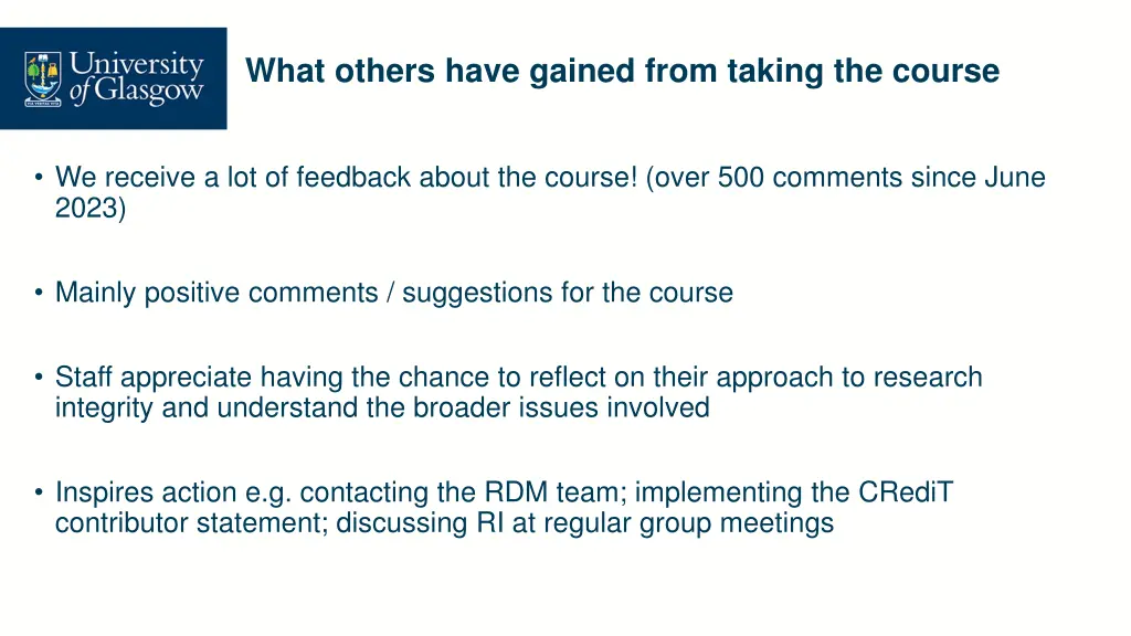 what others have gained from taking the course