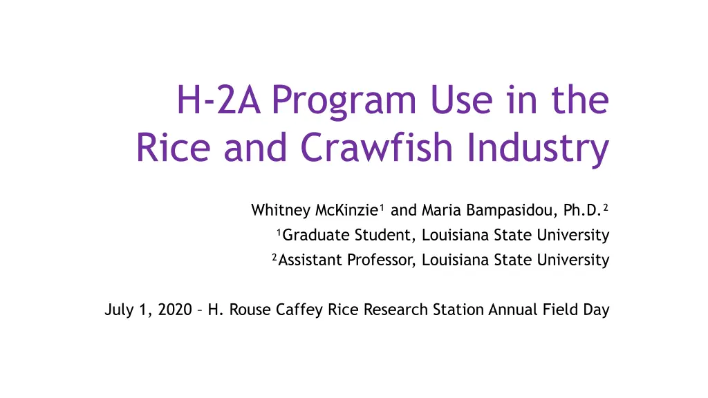 h 2a program use in the rice and crawfish industry