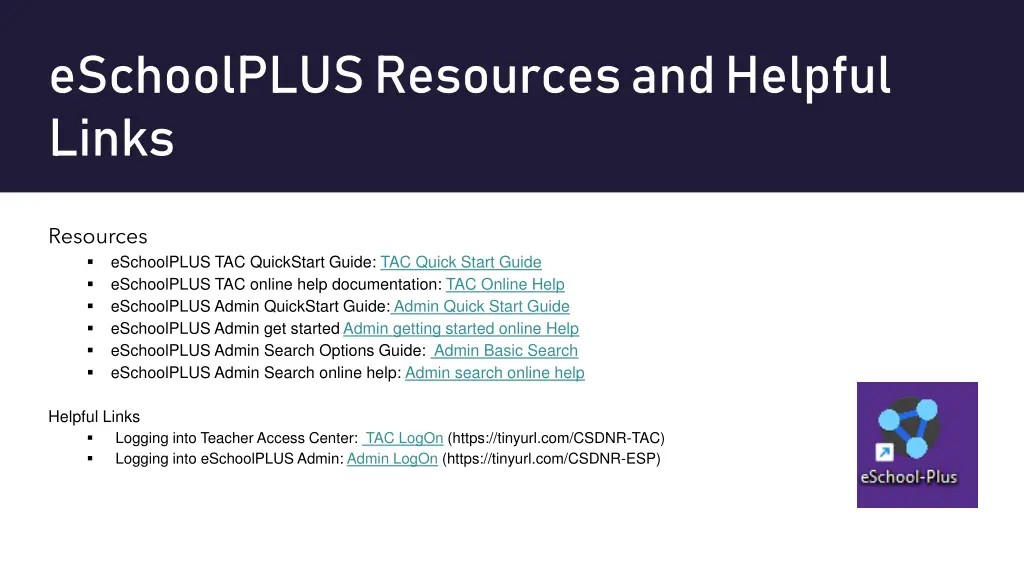 eschoolplus resources and helpful links