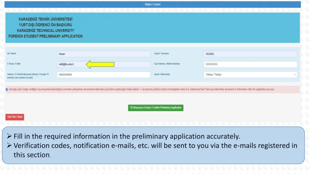 fill in the required information