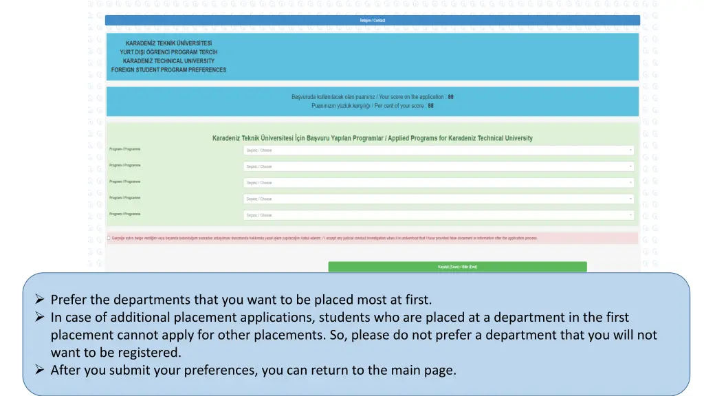 prefer the departments that you want to be placed