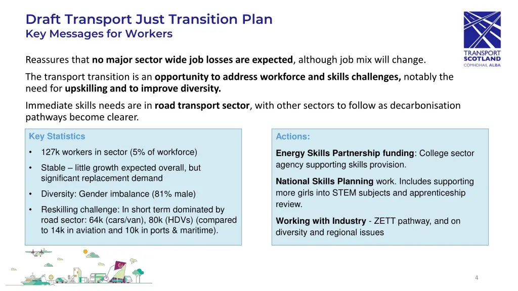 draft transport just transition plan key messages