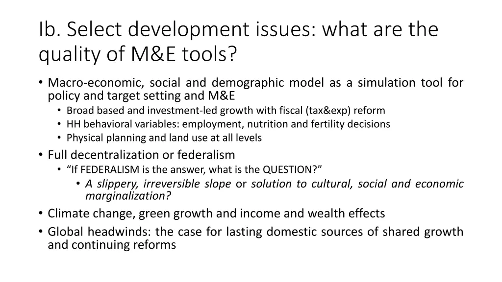 ib select development issues what are the quality