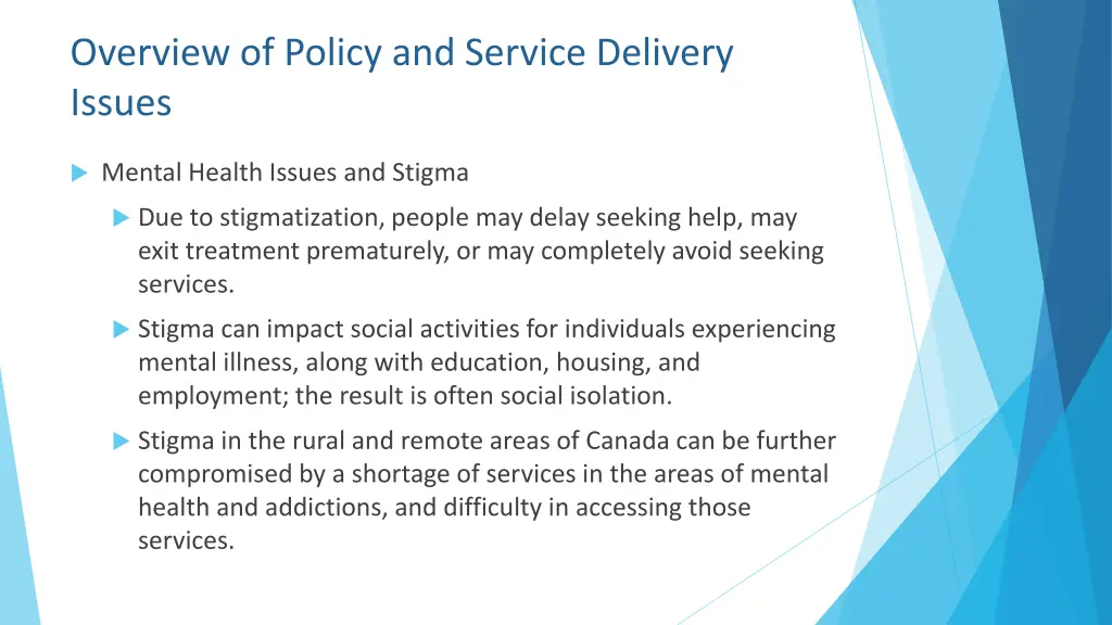 overview of policy and service delivery issues