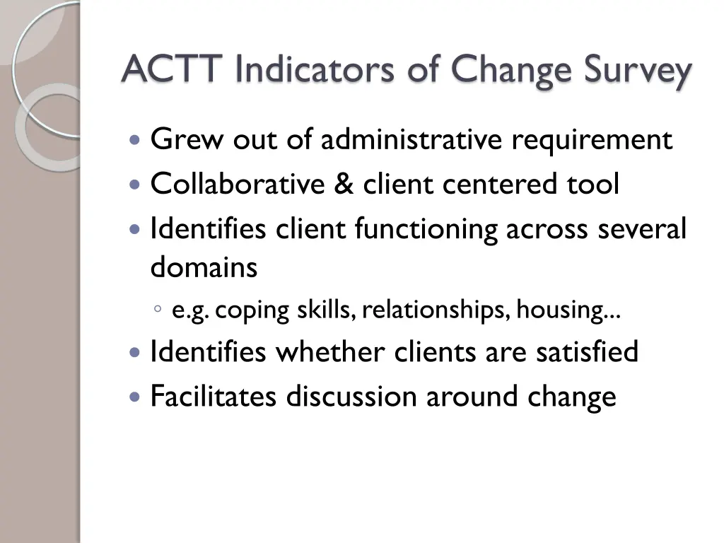 actt indicators of change survey