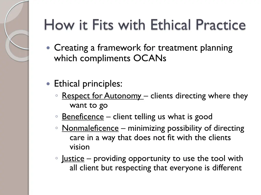 how it fits with ethical practice