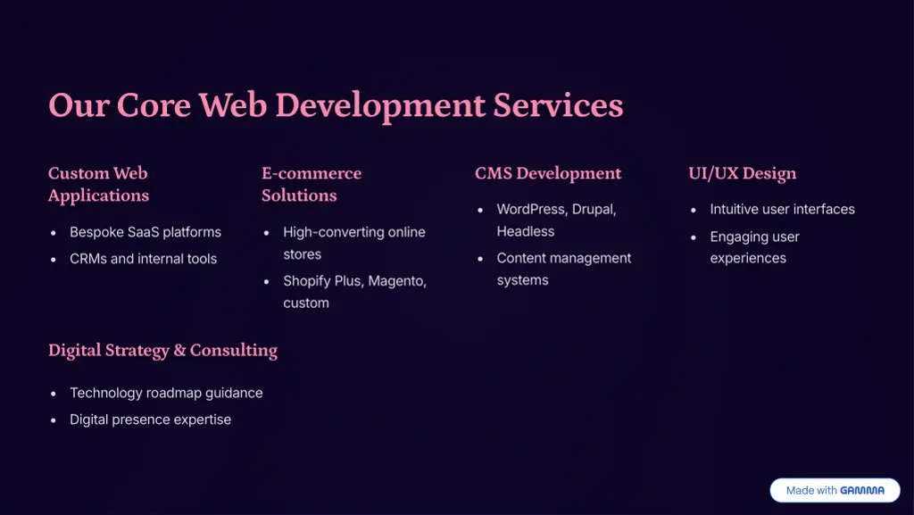 our core web development services