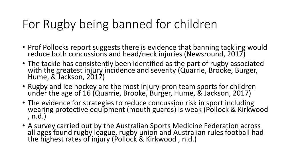 for rugby being banned for children