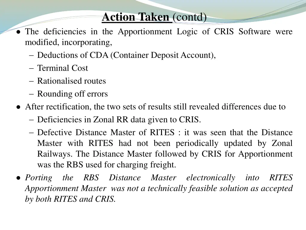action taken contd
