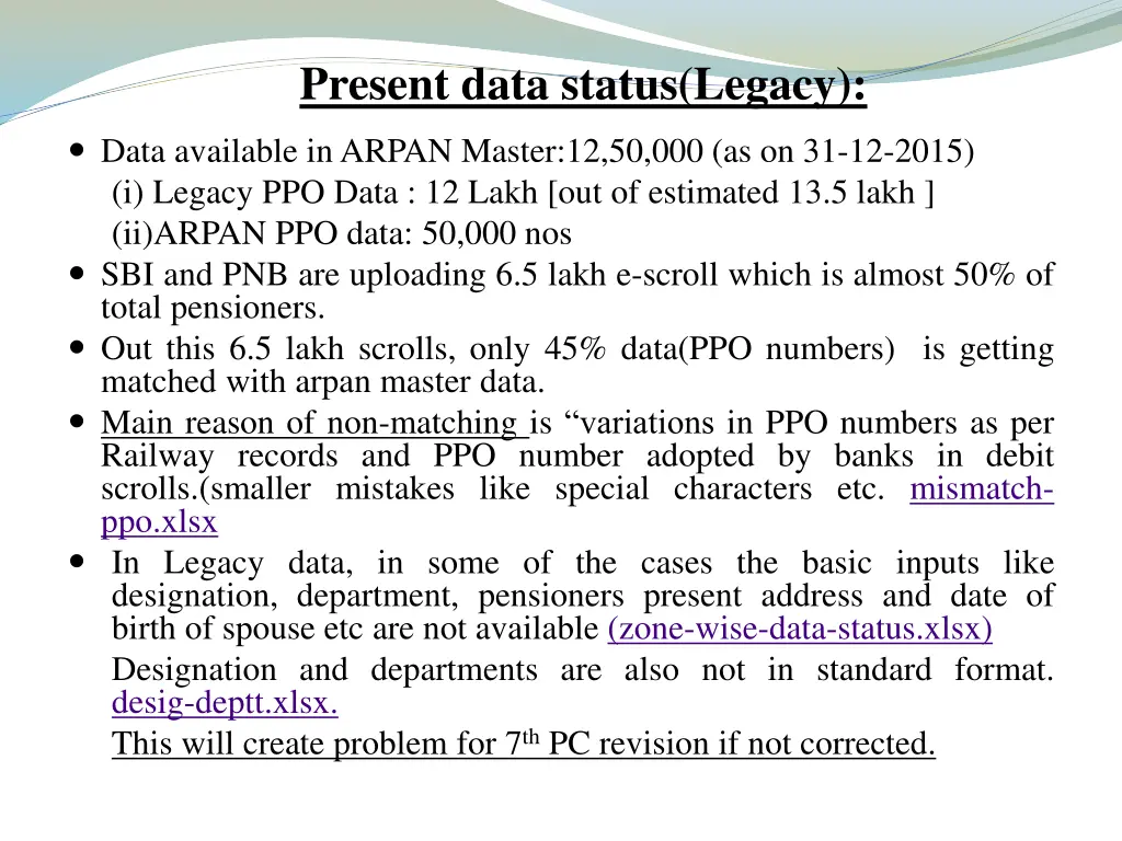 present data status legacy