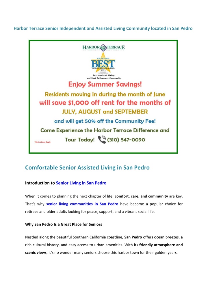 harbor terrace senior independent and assisted