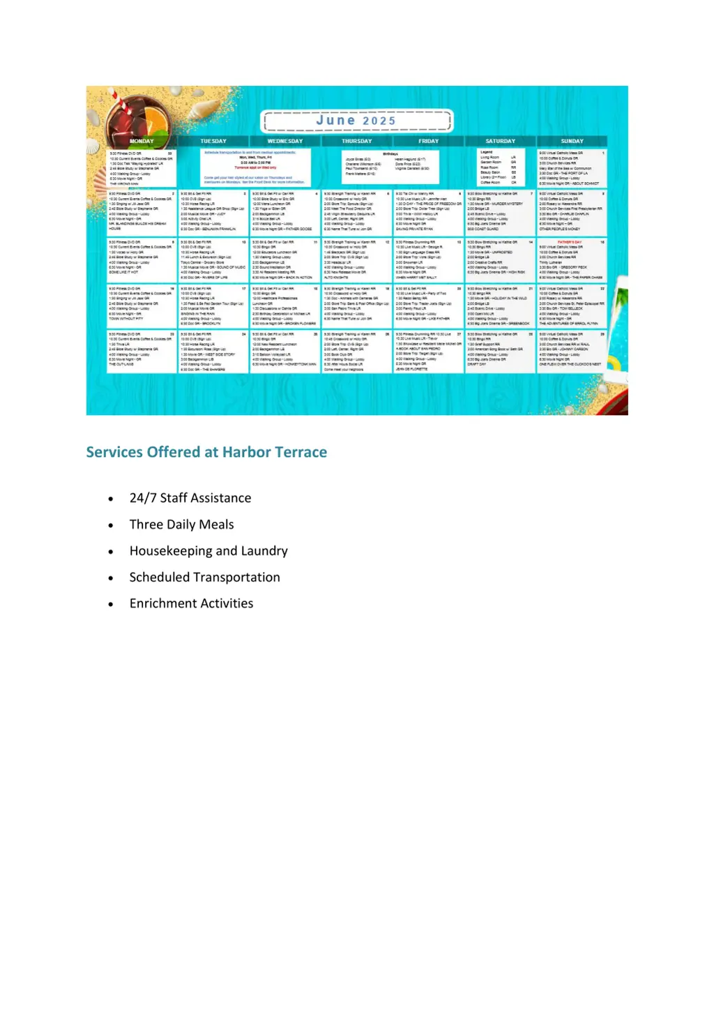 services offered at harbor terrace