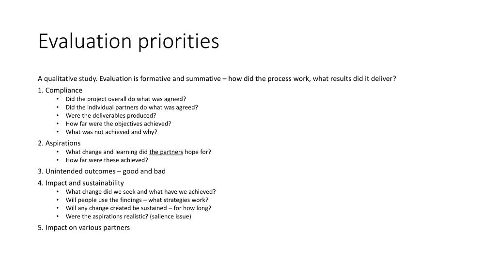 evaluation priorities