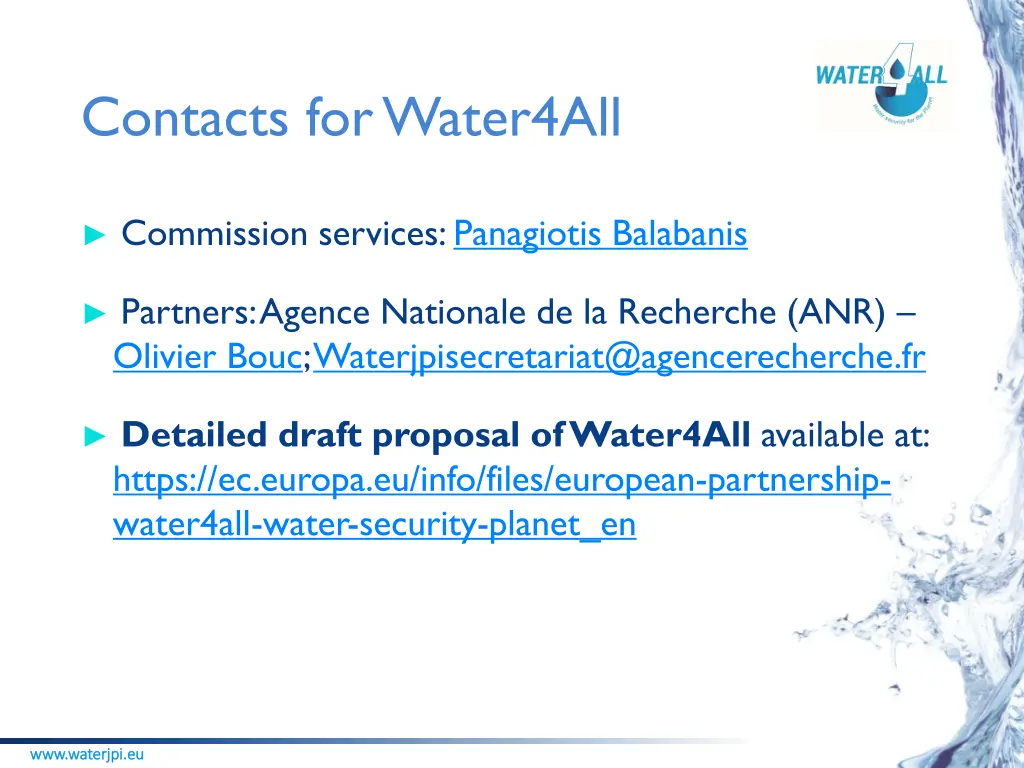 contacts for water4all