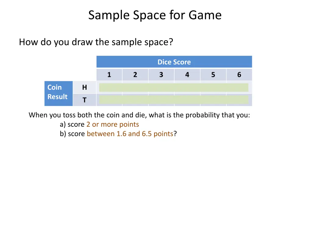 sample space for game