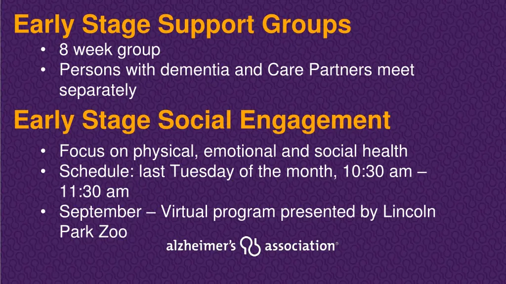 early stage support groups 8 week group persons