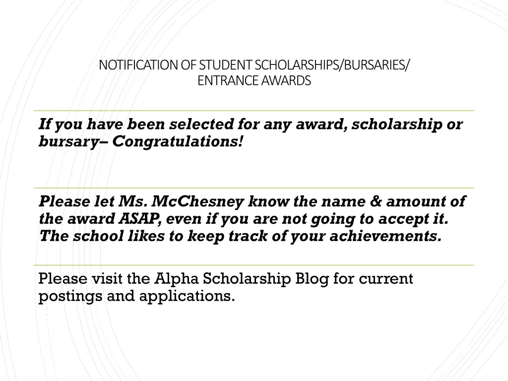 notification of student scholarships bursaries