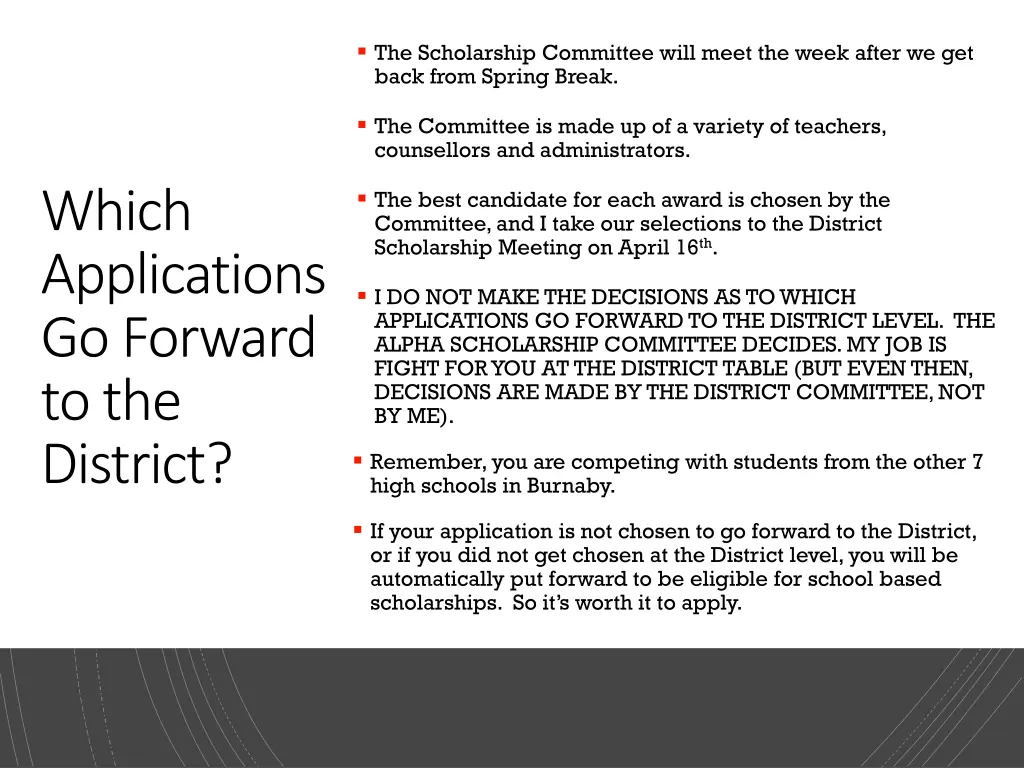 the scholarship committee will meet the week