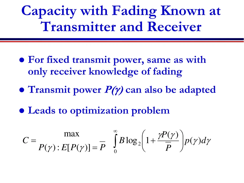 capacity with fading known at transmitter
