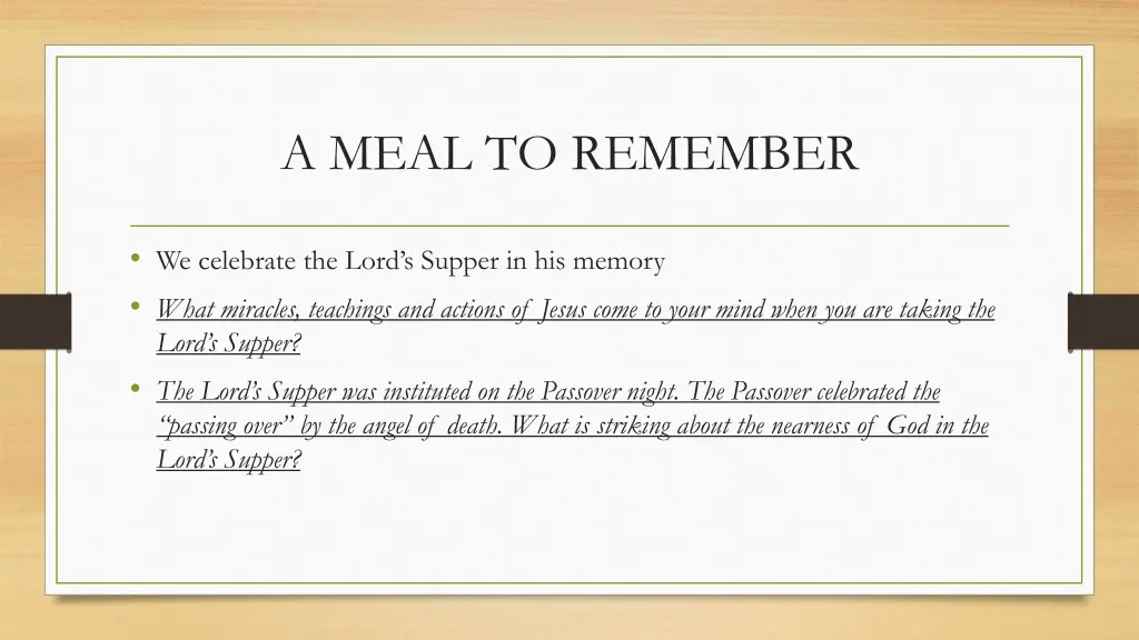 a meal to remember