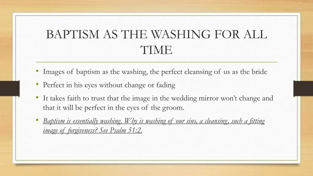 baptism as the washing for all time