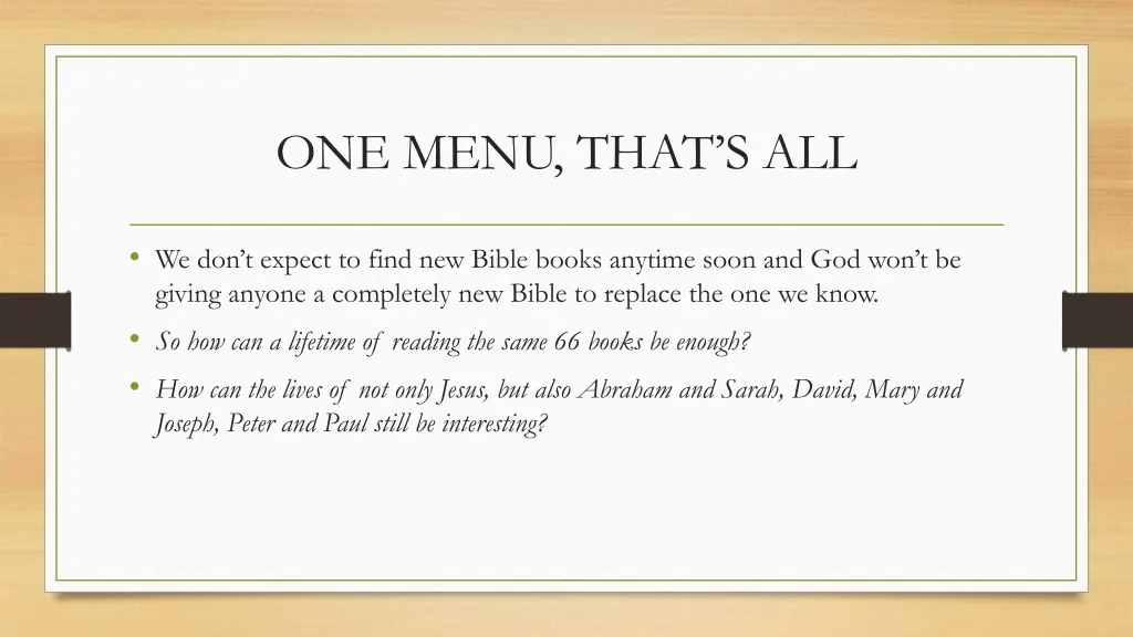 one menu that s all