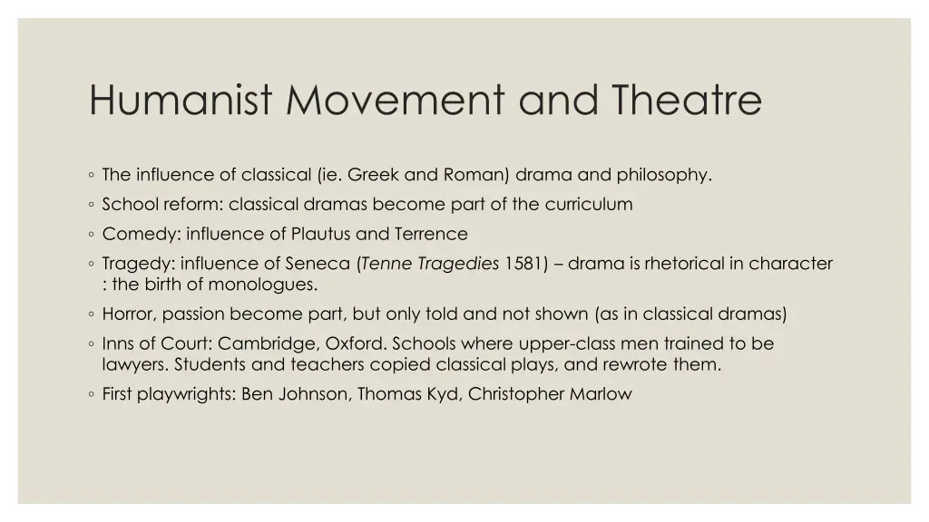 humanist movement and theatre