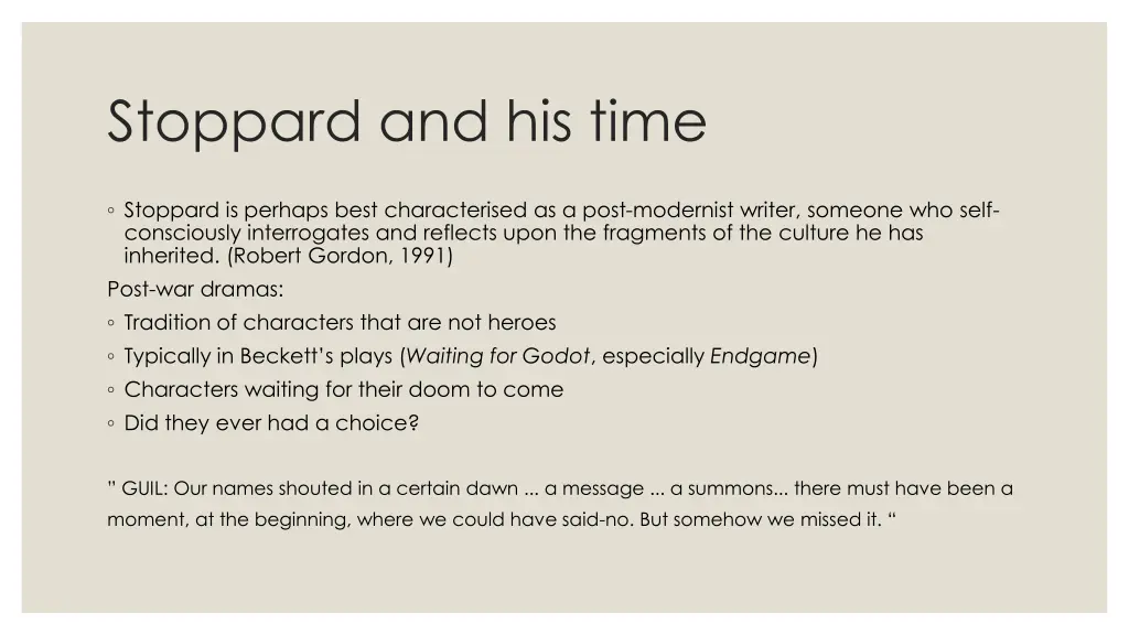 stoppard and his time