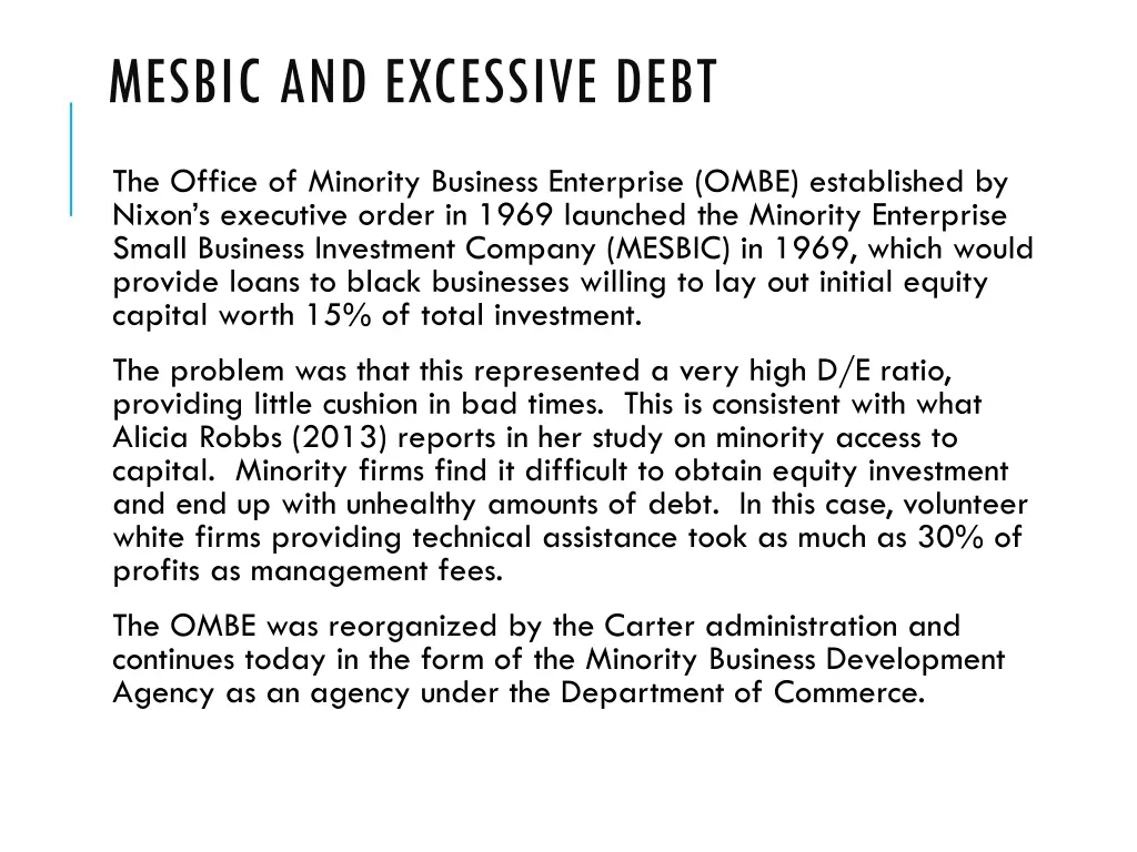 mesbic and excessive debt