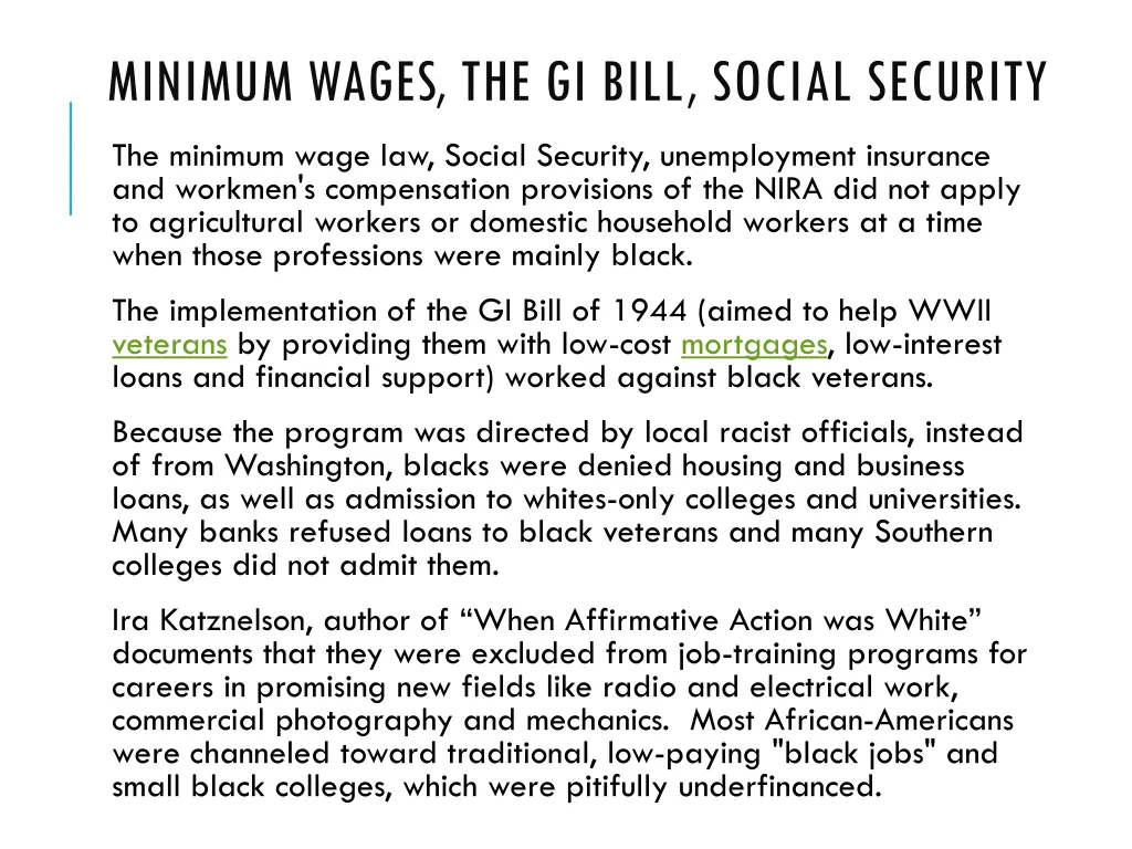 minimum wages the gi bill social security