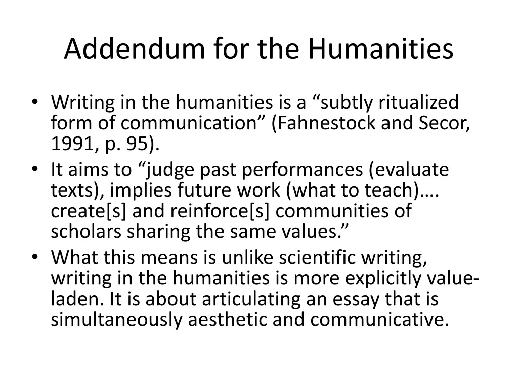 addendum for the humanities