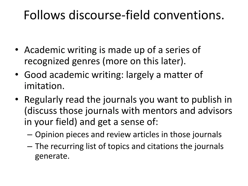 follows discourse field conventions