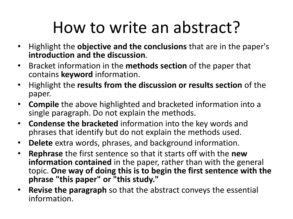 how to write an abstract highlight the objective