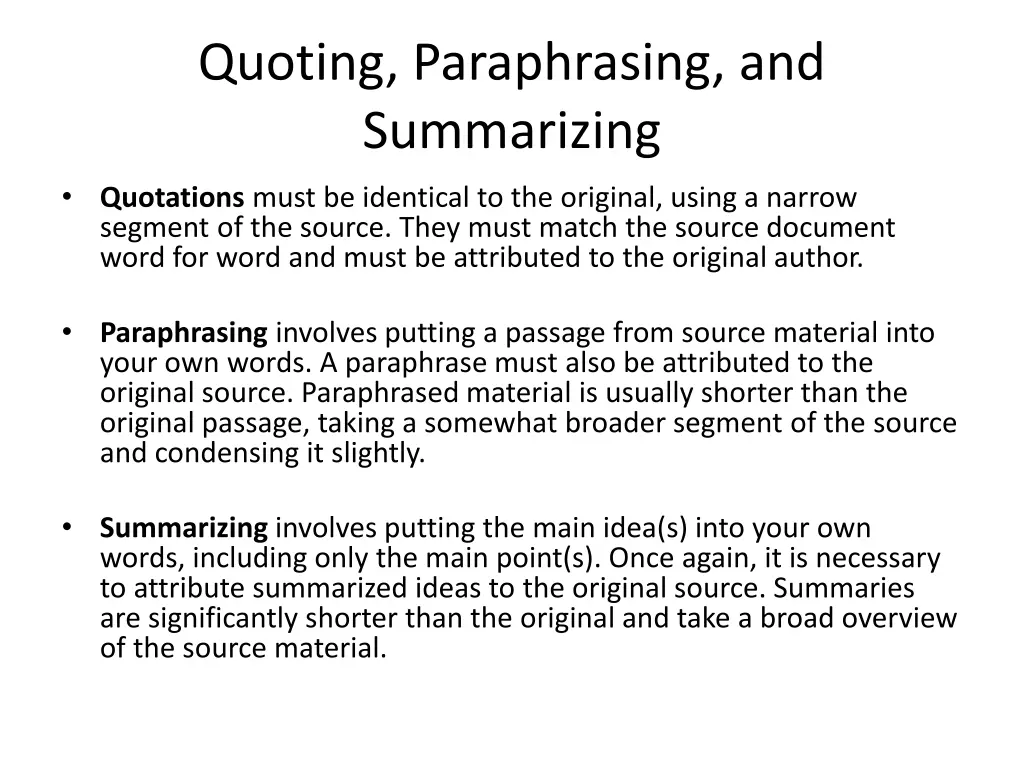 quoting paraphrasing and summarizing