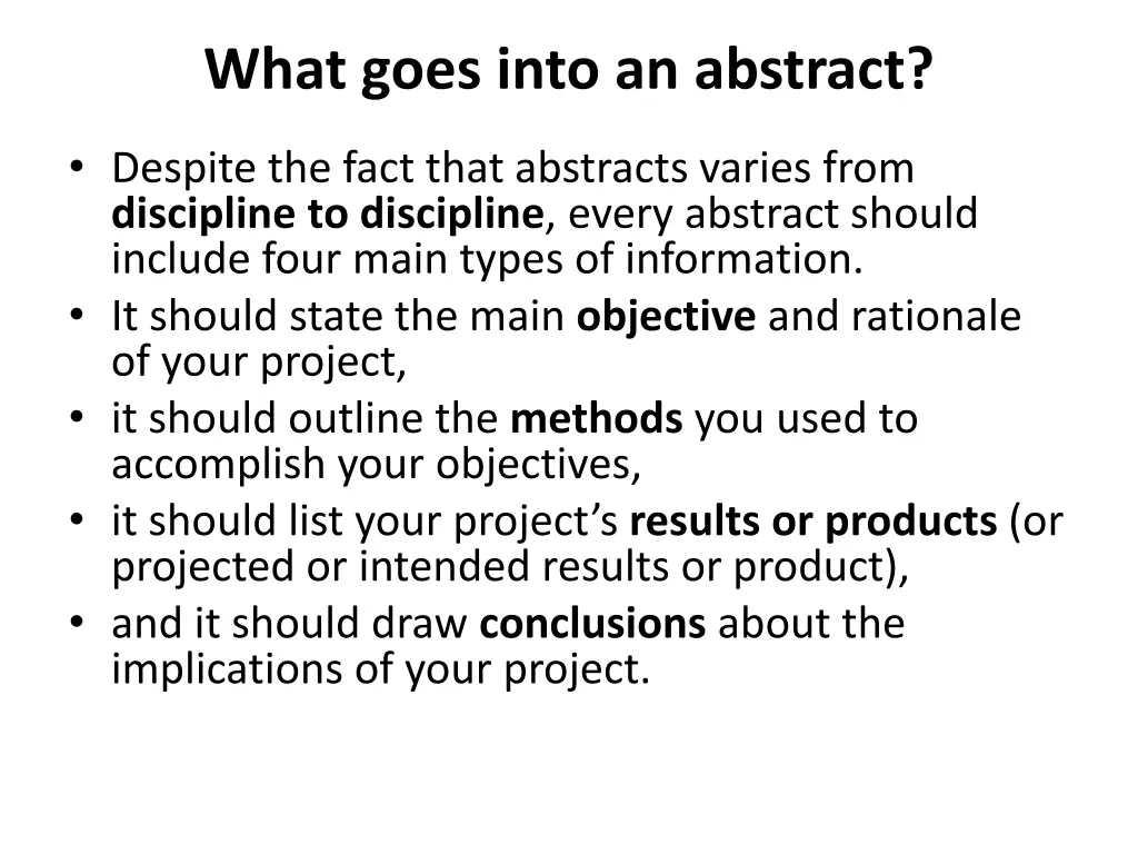 what goes into an abstract
