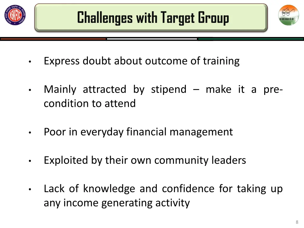 challenges with target group 1