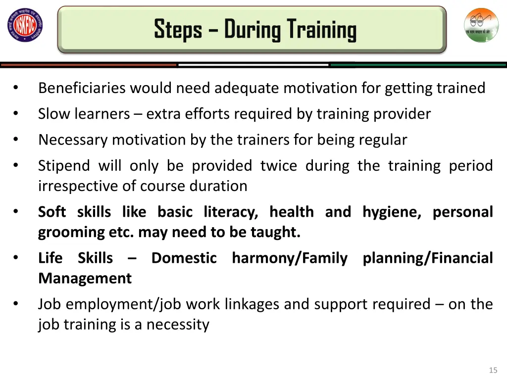 steps during training