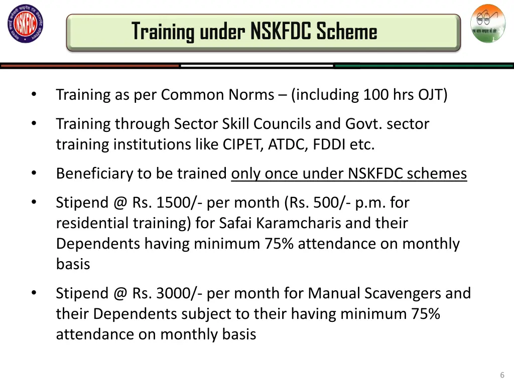training under nskfdc scheme