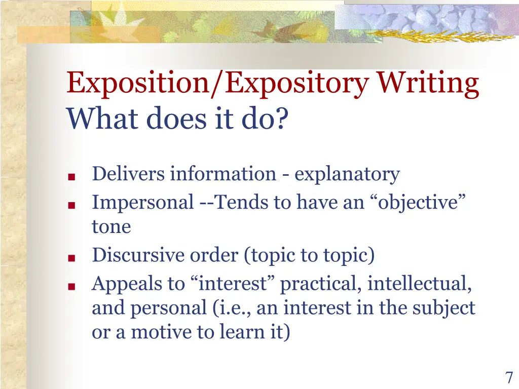 exposition expository writing what does it do